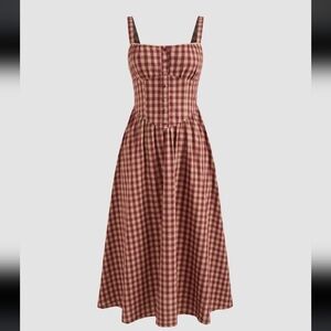 Cider Wine & Cream Cotton Blend Square Neck Gingham Maxi Dress NWT Size Small